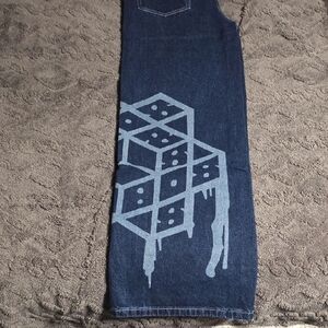 Stylish 808 Skate Blue Denim Jeans with Geometric Design